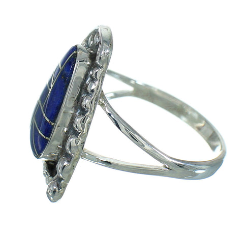 Lapis Inlay And Genuine Sterling Silver Southwest Flower Ring Size 5-1/2 YX66971